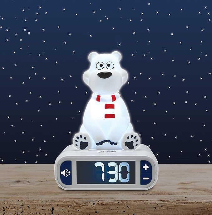 LEXiBOOK Polar Bear Digital Alarm Clock for Kids with Night Light Snooze, Childrens Clock, Luminous, White, RL800PB
