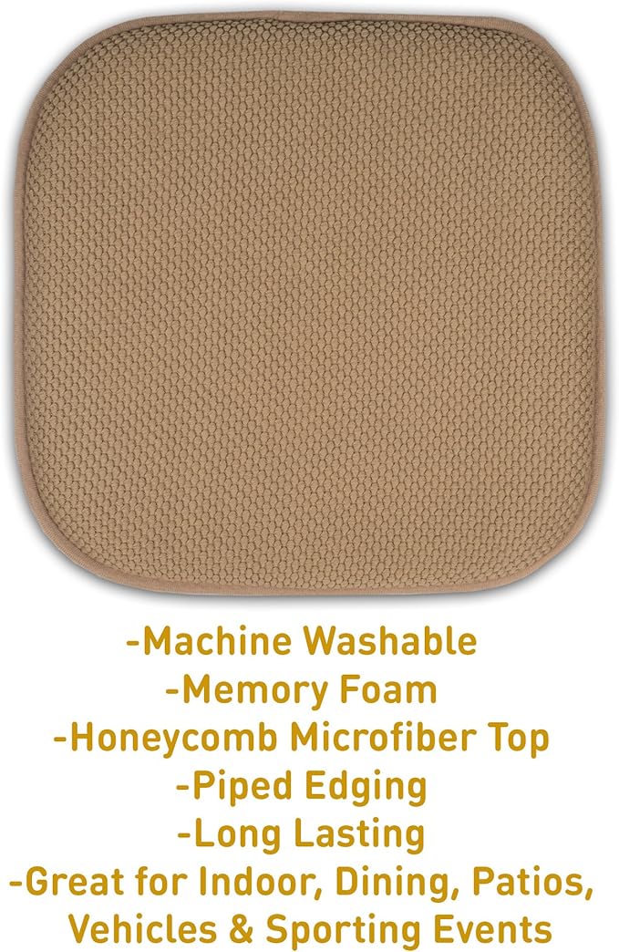 Sweet Home Collection Memory Foam Honeycomb Nonslip Back 16" x 16" Chair/Seat Cushion Pad, 2 Pack, Taupe