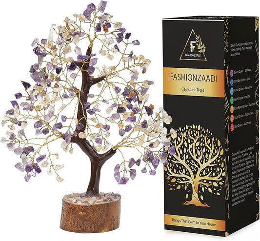 FASHIONZAADI Amethyst Crystals, Citrine Stone, Bonsai Tree, Crystal Tree of Life, Feng Shui, Positive Energy Crystals, Good Luck, Spiritual Gift