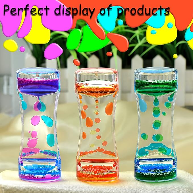 FKYTION Liquid Motion Bubbler Timer Pack of 3 Colorful Liquid Sensory Toys ADHD Fidget Toy Calm Relaxing Desk Toys