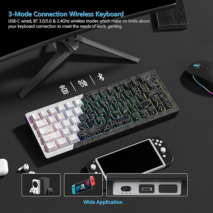 Womier Wireless Gaming Keyboard 60 Percent with QMK/VIA, Topographic Creamy Mechanical Key Board, RGB Custom Gasket Hot Swappable for Windows & Mac-POM Linear Switch (Q61)