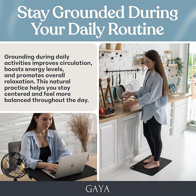 GAYA Grounding Mat for Feet, Sleep Improvement, Back Pain Relief, Muscle Relaxation & Stress, Earthing Pads for Bed, Ground for Desk, Earth Mats, Bedding Pad (24''X16'')