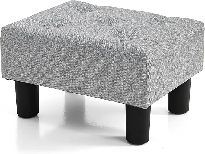 BRIAN & DANY Small Foot Stool, Linen Foot Stools with Legs, Stable Small Footstool for Living Room, Light Gray