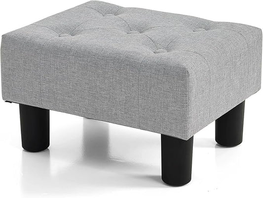 BRIAN & DANY Small Foot Stool, Linen Foot Stools with Legs, Stable Small Footstool for Living Room, Light Gray