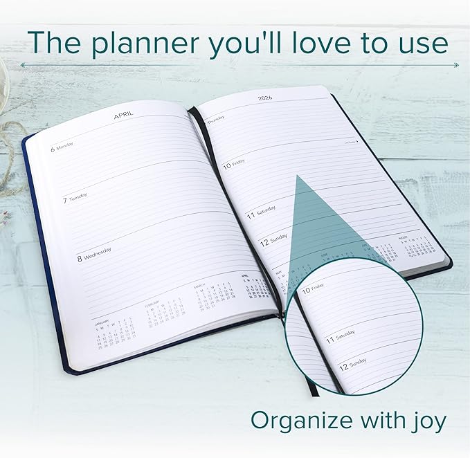 Harbor Desk Weekly Monthly Planner 2025-2026 - Calendar Planner and Notebook, Durable Faux Leather, 192 Pages, Softcover & Book Bound - Leida Pine - 8x5.5"