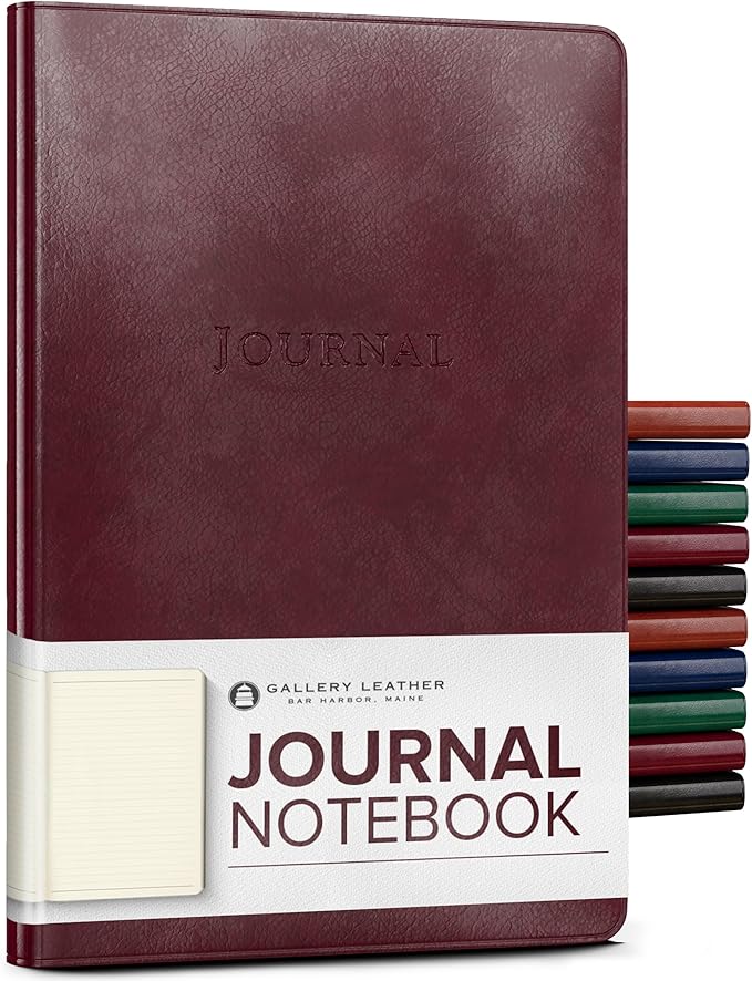 Gallery Leather Journal - Crafted in Maine, USA - Elegant Leather Writing Notebook with 192 Lined Pages - A Timeless Space for Your Thoughts - Acadia Burgundy, 8x5.5, Desk Lined