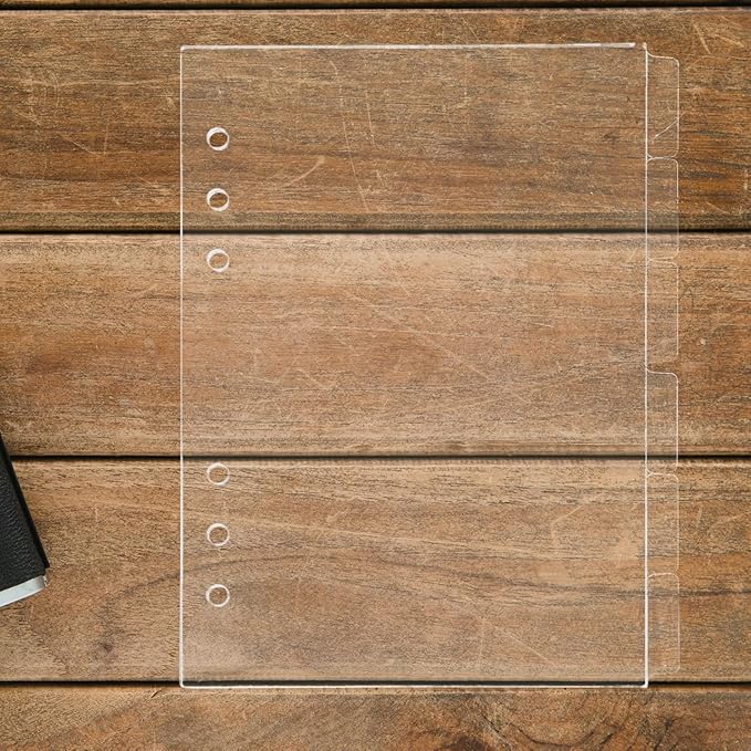 Housoutil A5 Acrylic Notebook Binder Insert, 6PCS Clear Binder Dividers with Tabs, Sturdy Plastic Refillable Sheets for DIY Journal and Office Use, 6 Hole Punch