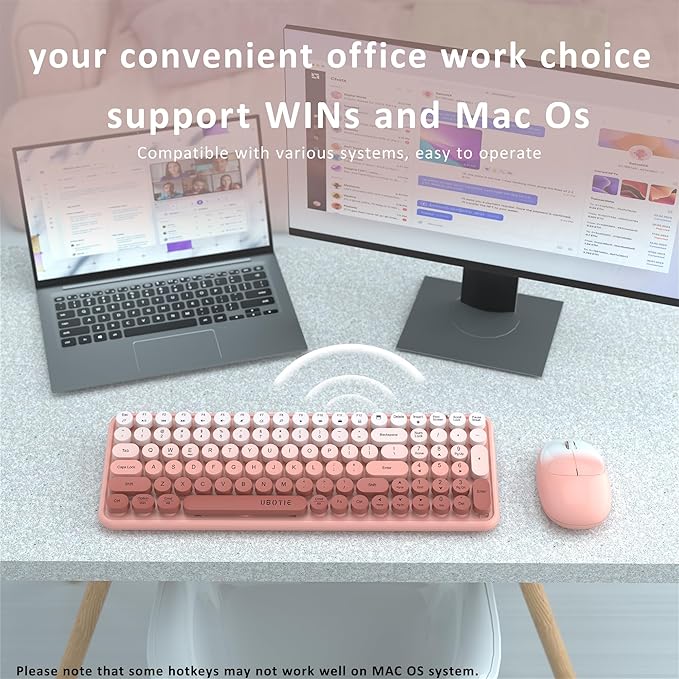 Wireless Keyboards and Mouse Combos, UBOTIE Colorful Gradient Rainbow Colored Retro Typewriter Flexible Keyboard, 2.4GHz Connection and Optical Mouse(Peach Gradient)