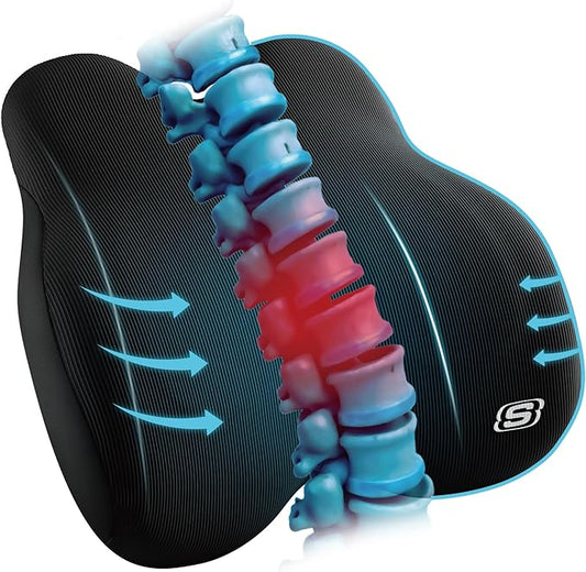 Skechers Memory Foam Lumbar Pillow,Lumbar Support Pillow for Office, Chair Lower Back Pain Relief Lumbar Pillow, Ergonomic Design Back Support Pillow for Office Chair, Car, Home, Travel,Black