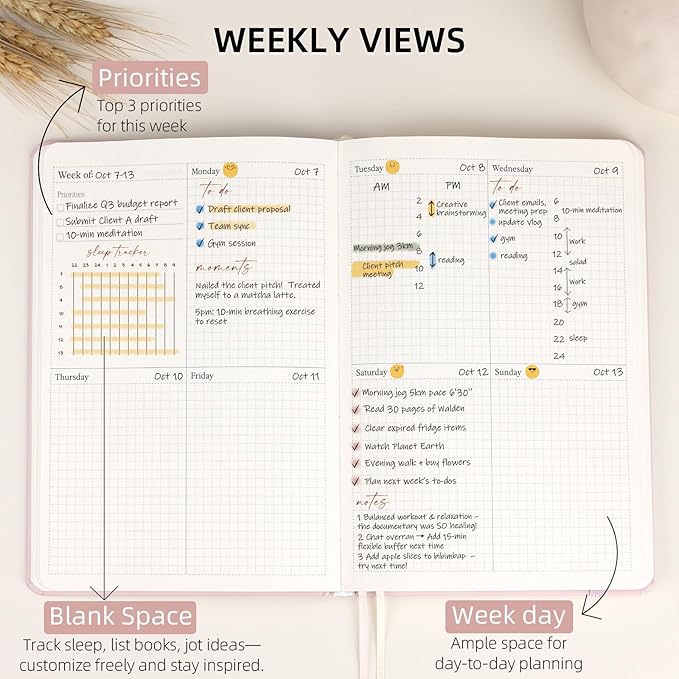 2025-2026 Planner - Undated Monthly, Weekly & Daily Planner for Planning Your Success - To Do List, Habit Tracker, Hardcover, Aesthetic, Stylish School or Office Supplies (Pink, A5)