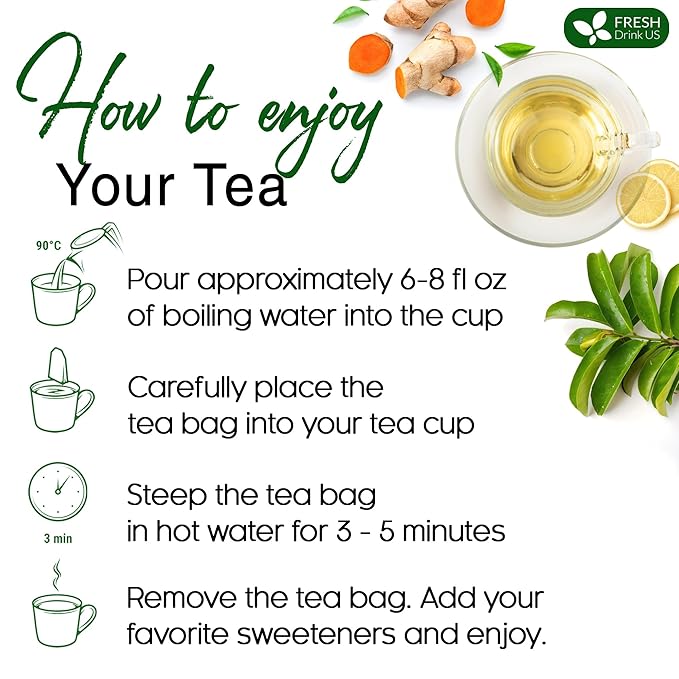 FreshDrinkUS, Premium 25 Tea Bags Soursop Turmeric, 100% Natural, Blend of Soursop Leaves, and Turmeric Root. Made with Natural Material Tea Bags. No Sugar, Vegan.