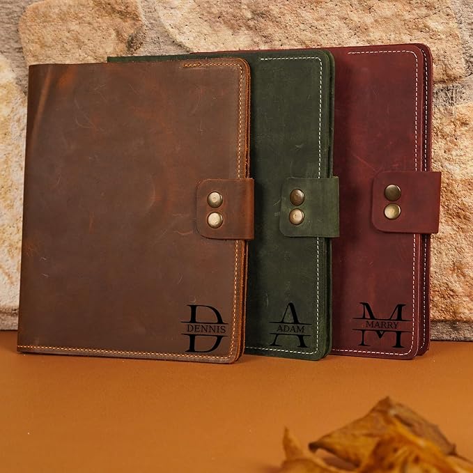 Custom Leather Portfolio, Leather Padfolio, Portfolio Folder, A5 Padfolio for Women, Leather Notebook Cover, Leather Padfolio Gift 8.5"x7" (Brown)