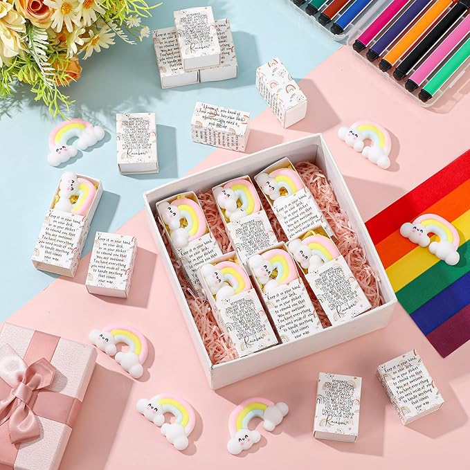 Wettarn 24 Sets Appreciation Rainbow Gifts Cute Stress Balls with Support Gift Boxes Inspirational Party Favors for Employee Coworker Friends Office Positive Relief Toys