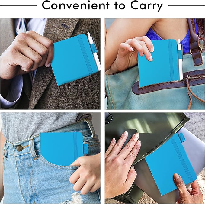 feela 3 Pack Pocket Notebook Journals, Mini Cute Small Journal Notebook Bulk Hardcover College Ruled Notepad with Pen Holder for Office School Supplies, with 3 Black Pens, 3.5”x 5.5”, A6, Teal