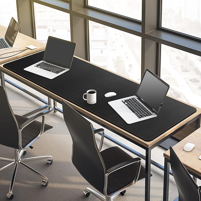 MAIDERN 63”x 15.7” Leather Desk Pad, Large Desk Mat, Cork & Leather Large Mouse pad for Desk, Waterproof Computer Desk Pad for Gaming Home Office (Black) …