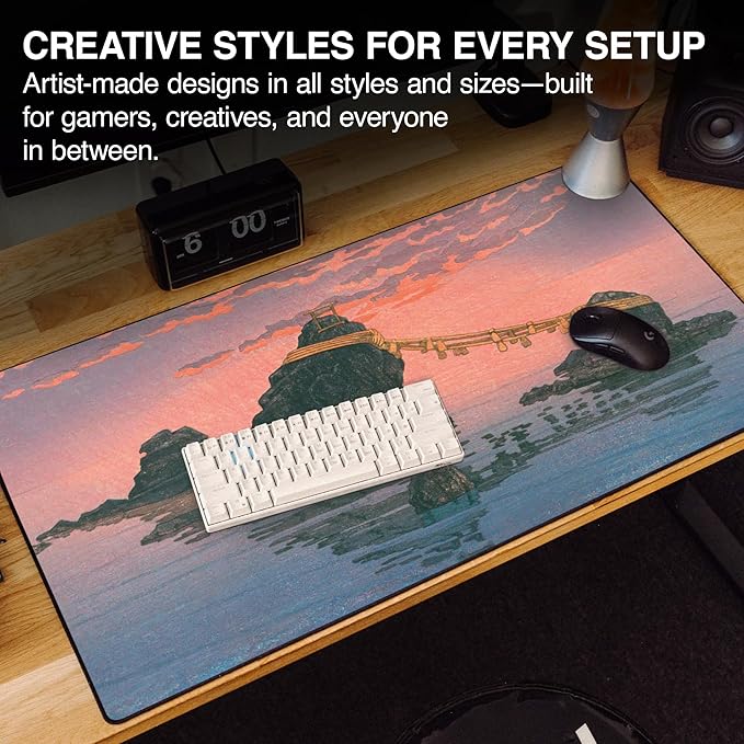 MPCO. Ukiyo-E Large Gaming Desk Pad - 36" x 17" Duraglyde Fabric Futamigaura Desk Mats - Washable, Smooth Glide for Precision Gaming & Work