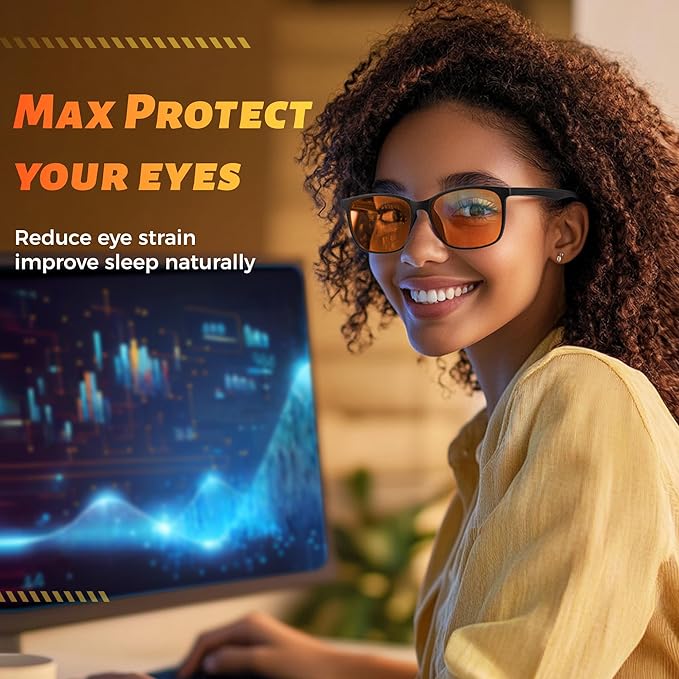 ANRRI Blue Light Glasses for Computer & Gaming - Amber Lenses Reduce Eye Strain Max Protection Sleep Glasses Mens and Women