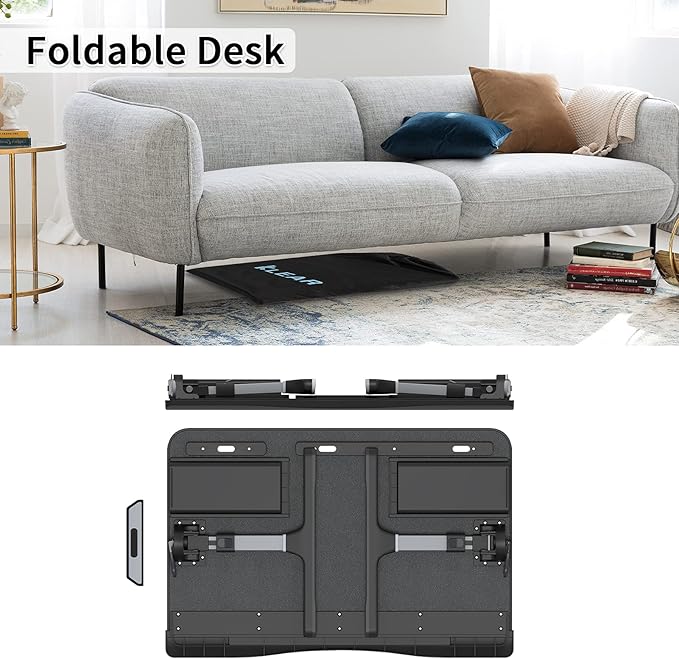 Laptop Desk for Bed, Lap Desks Trays with Double Storage Drawers, Adjustable Premium Leather Laptop Stand with Extra Drawstring Bag, Foldable Lap Table for Eating, Working, Writing and Drawing