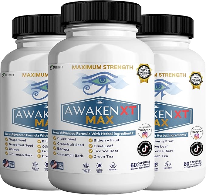 Awaken XT Max Nootropic Supplement, 60 Capsules, with Vitamins & Herbal Blend, 30 Day Supply (3)