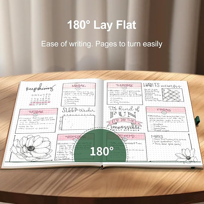 AHGXG Bullet Dotted Journal - Dot Grid Notebook Journal, 120 GSM Thick Acid-Free Paper, Large B5 Dotted Notebook 96 Pages, Leather Softcover, Inner Pocket, Journal Stencil, 7.6'' X 10'' - Green