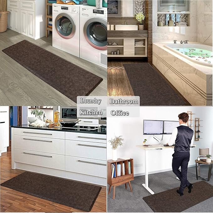 HEBE Oversized Kitchen Mat Cushioned Anti Fatigue Comfort Floor Mat 20"x60" Waterproof Non Slip Kitchen Rug Runner Laundry Room Rug Floor Carpet Heavy Duty Comfort Standing Mat Pads,Brown