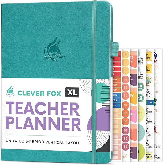 Clever Fox Teacher Planner – School Year Planner with Calendars & Lesson Plans – Book for Classroom & Homeschool Organization, A4 (Turquoise)