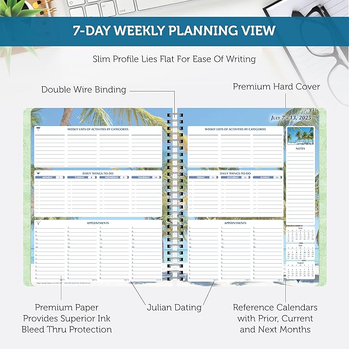 Planner Pad Spiral Bound 3-Tier Funnel Down 12 Month Organizer, July 2025 – June 2026 / Academic Year, Seasonal Color Ink, 6 3/4" x 8 1/2"