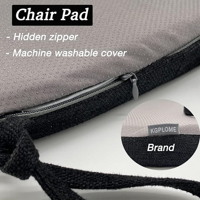 Chair Cushion with Ties for Dining Chair - Memory Foam No Slip Kitchen Chair pad and Dining Room Seat Cushion with Machine Washable Cover [16.5 X 16.2 Inches] - Black