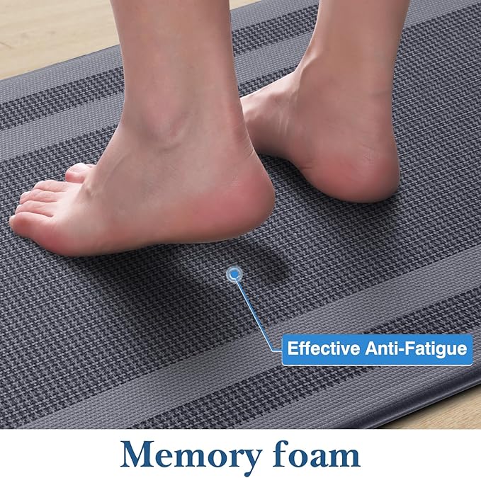 LuxStep Kitchen Mats [2 PCS] Cushioned Kitchen Rugs Anti-Fatigue Floor Comfort Mat,Non-Slip Standing Desk Mat,Waterproof Kitchen Rug Set for Kitchen,Floor,Office,Classic Gray