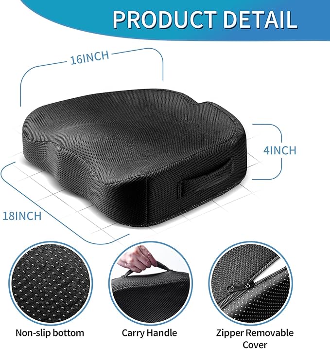 Wheelchair Seat Cushion - High Density Memory Foam and Inner Springs Comfort Support Without Flatten - Mobility Scooter Accessories - Large Chair Pad Pain Relief for Adults & Seniors