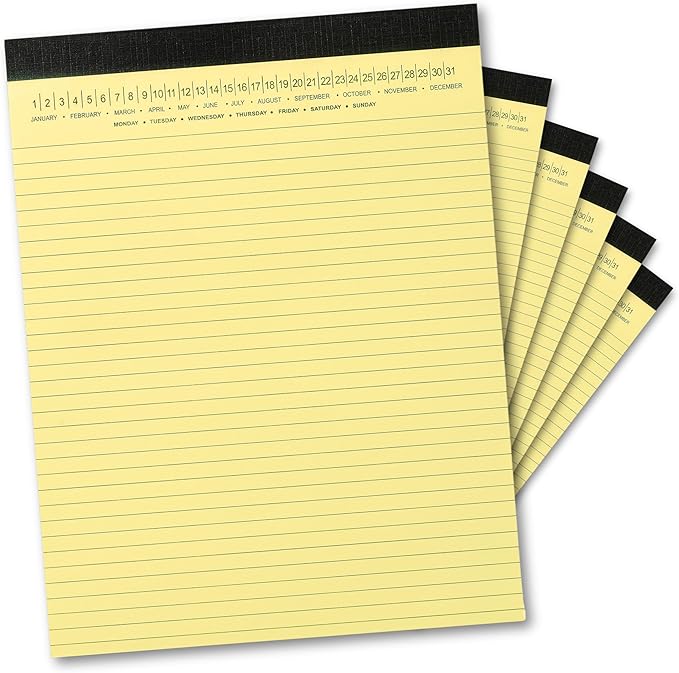 Mymazn Legal Pads with Date on Top, 8.5 x 11 Yellow, 6 Pack, 30 Sheets Each, Micro-Perforated, No-Bleed Paper for Office, School,Notes