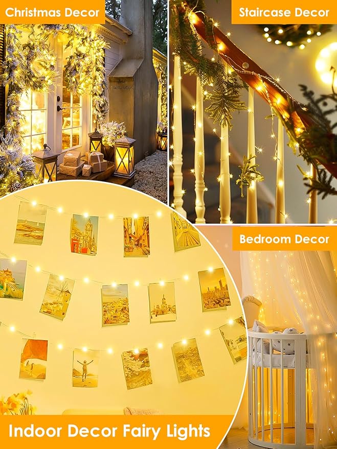 66Ft 200 LED Fairy Lights Plug in, Waterproof String Lights Outdoor & Indoor 8 Modes Christmas Light Bedroom Decor, Timer Twinkle Lights for Girl's Room Garden Party Christmas Decorations (Warm White)