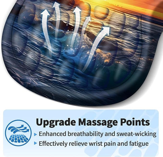 Ergonomic Mouse Pad with Wrist Rest Support, Mousepad with Comfortable Memory Foam Wrist Rest and Non-Slip PU Base for Pain Relief, Computer, Laptop, Office, Home (Sunset Beach)