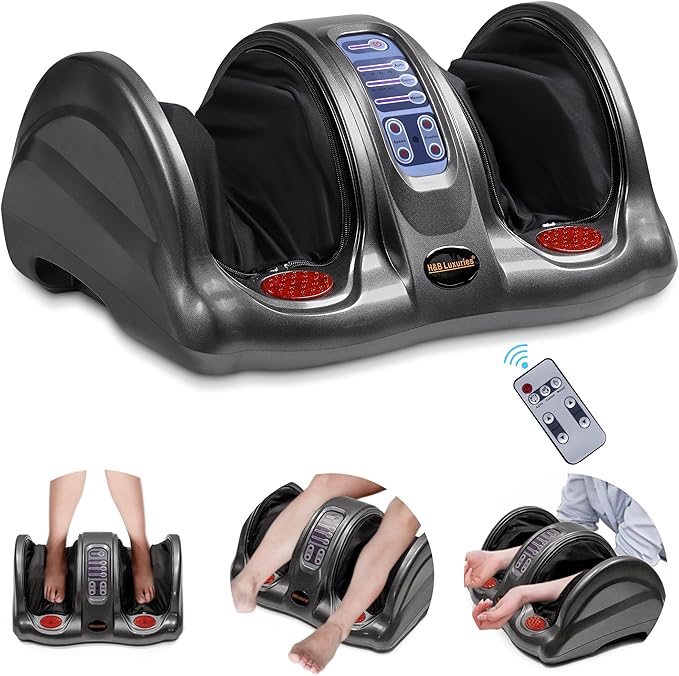 H&B Luxuries Shiatsu Foot Massager Machine with Remote Controller, Kneading and Rolling Home Massagers for Feet, Ankle, Calf, Leg, Gift for Men, Women, Father, Mom Parents and The Elderly, Gray