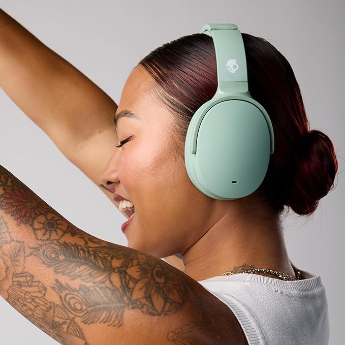 Skullcandy Hesh ANC Wireless Over-Ear Bluetooth Headphones with Extra USB-C Charging Cable, Active Noise Canceling, 22 Hrs Battery, Foldable Lightweight Design, Microphone iPhone Android - Preppy Sage