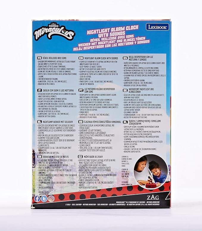 LEXiBOOK - Miraculous Digital Alarm Clock with Night Light Snooze, Clock, Luminous Ladybug, Red Colour - RL800MI