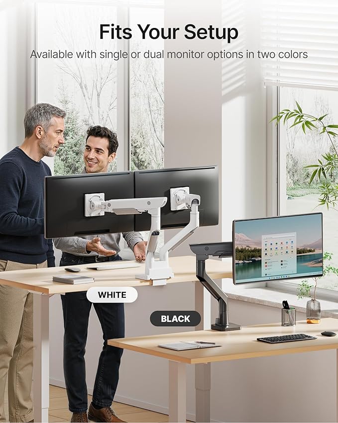 monTEK Sleek Aluminum Monitor Arm for 17–57” Ultrawide Screens up to 59 lbs, Heavy Duty Single Monitor Arm Desk Mount, Pneumatic Lift, Quick-Release Plate, Clamp/Grommet, Max VESA 100x100