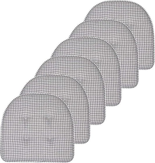 Sweet Home Collection Chair Cushion Memory Foam Pads Tufted Slip Non Skid Rubber Back U-Shaped 17" x 16" Seat Cover, 6 Pack, Houndsooth Gray