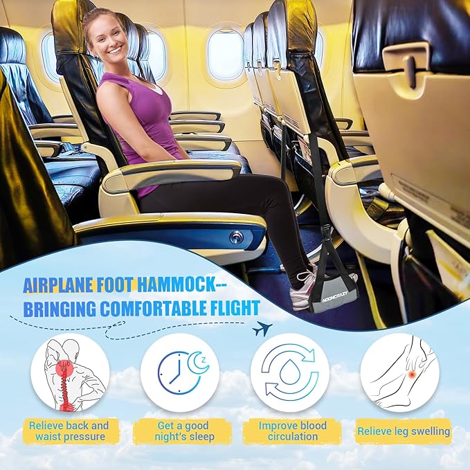 Airplane Foot Hammock, No Collapse Foot Rest for Plane Travel with Extended Adjustment Strap, Portable Desk Foot Hammock with Thickened Foam, Foot Sling Travel Essentials to Relax Your Feet(Gray)