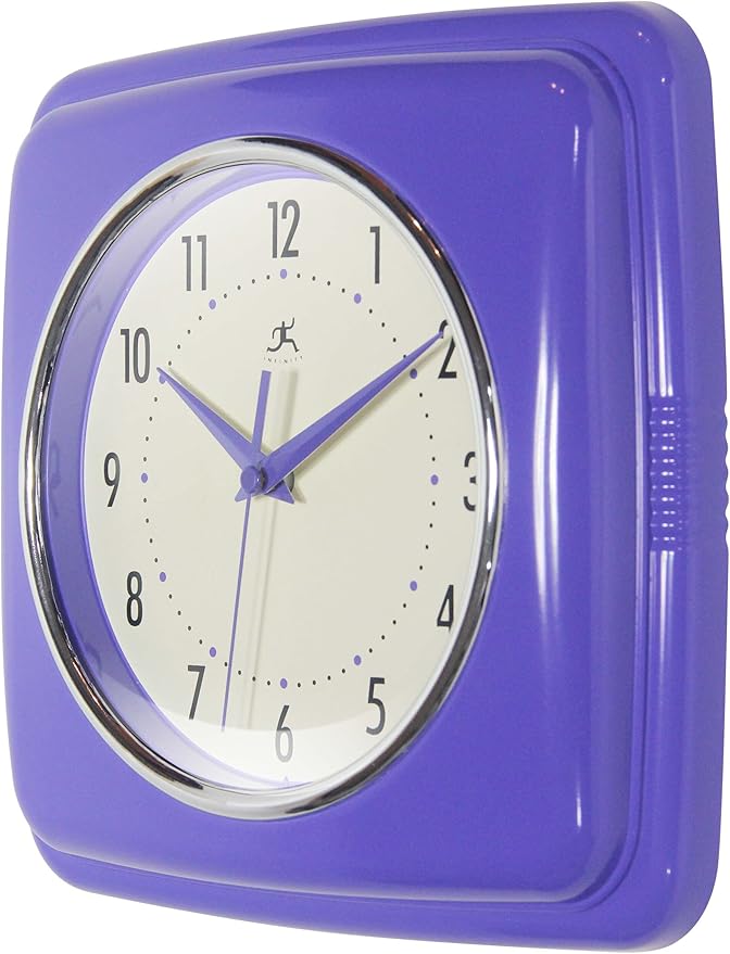 Infinity Instruments 9 Inch Square Clock - Retro Wall Clock - Silent Non-Ticking Mid Century Modern Kitchen Clock Decorative - Veri Peri