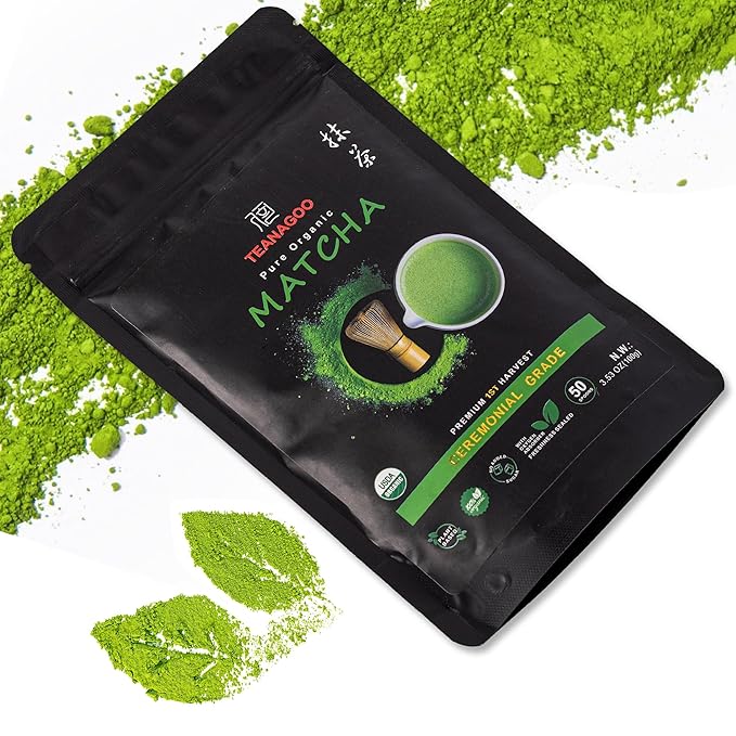 TEANAGOO Matcha Powder Ceremonial Grade, Premium Green Tea for Latte/Breakfast Beverage/Daily Green Tea, USDA Organic Ceremony Matcha Tea, Unsweetened No Additives, First Harvest, 3.53oz(100g)