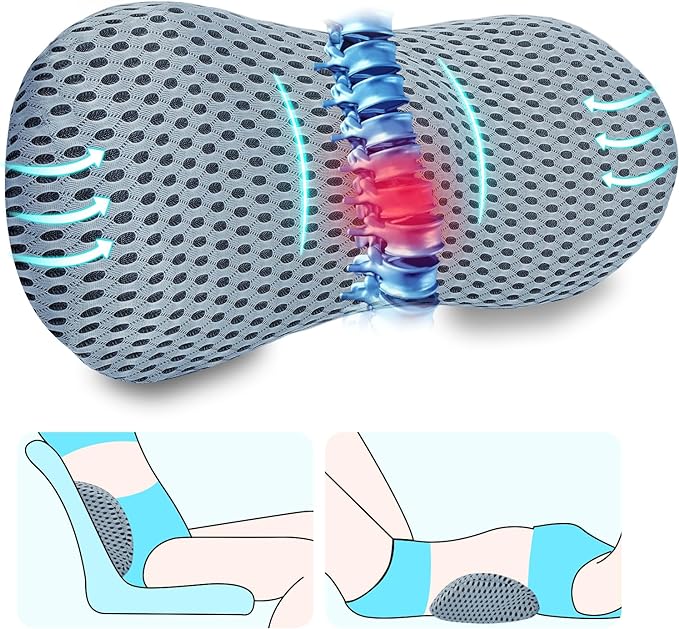 Lumbar Support Pillow, Memory Foam Back Support Pillow for Office Chair, Car Seat, Gaming Chair, Recliner and Bed, Neo Cushion for Low Back Pain Relief (Mesh, Gray)