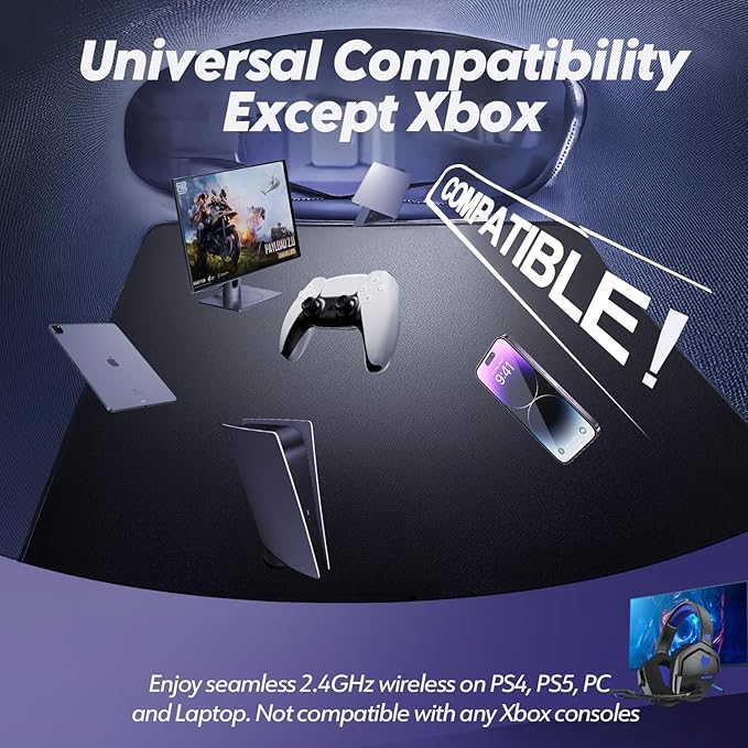 NUBWO Wireless Gaming Headset with Mic for Ps5 Ps4 PC, Zero Interference, 100-Hour Battery All-Day Play, 23ms Sync for Fortnite & Call of Duty/FPS Gamers, Triple Mode All Devices Compatible - Blue