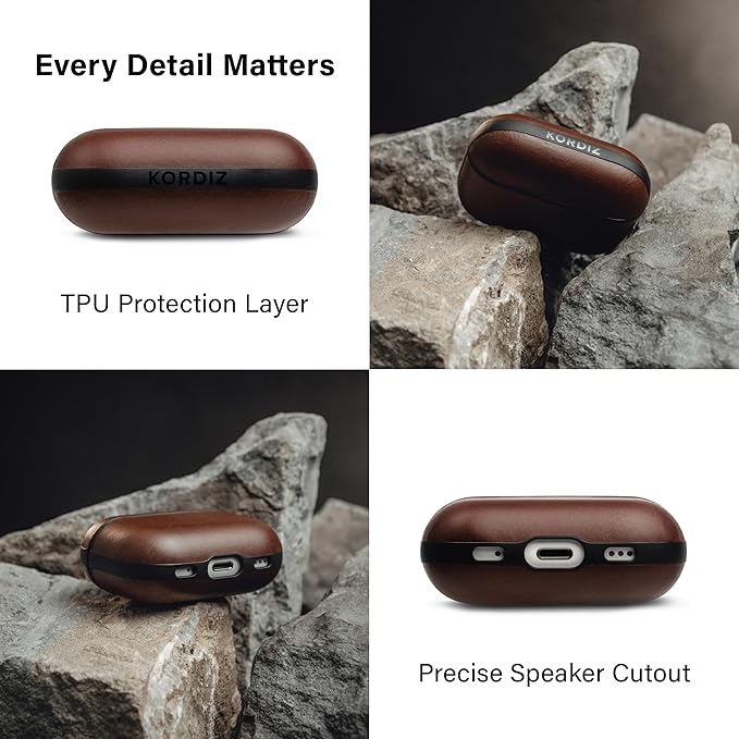 Leather Impact Airpods Pro 2nd Generation Case | Compatible with Airpods Pro Case 2nd Gen | Genuine Leather | MagSafe | Full Drop Protection | Airpod Pro Case (Dark Brown)