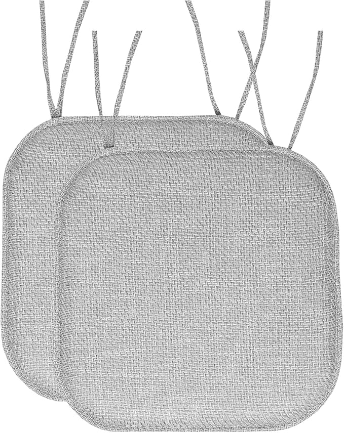 Chair Cushion Memory Foam Pads with Ties Honeycomb Pattern Slip Non Skid Rubber Back Rounded Square 16" x 16" Seat Cover