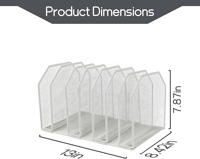 Adjustable Desk File Organizer,Detachable Office Folder Organizer,Compact Vertical Desk File Holder,Wrought Iron Paint,Suitable for Home, School, Office Classrooms (White - 7 grids)