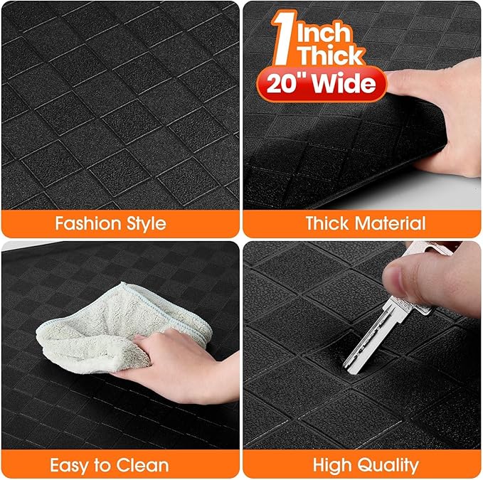 StepRite 1” Thick Kitchen Mats for Floor, Anti Fatigue Kitchen Rugs, Non-Slip,Heavy Duty Waterproof Kitchen Rug, Standing Desk Mat for Home, Kitchen, Office(Black)