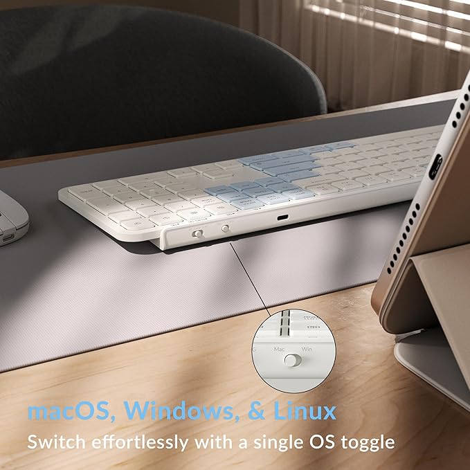 Keychron B6 Pro Ultra-Thin Wireless Keyboard, Full-Size ZMK with Numeric Keypad Quiet Typing, 2.4 GHz/Bluetooth 5.2/Wired Connection Long Battery Life, Compatible with Mac Windows Linux - Retro Blue