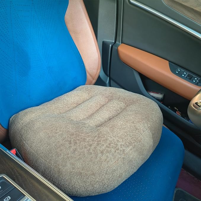 adult car seat booster for height/drivers seat booster cushion for adults-Increase The Field of View by 12cm/4.7in,Plush shell, breathable,with handle,easy to carry,for Cars,Office,Home（Light Brown）