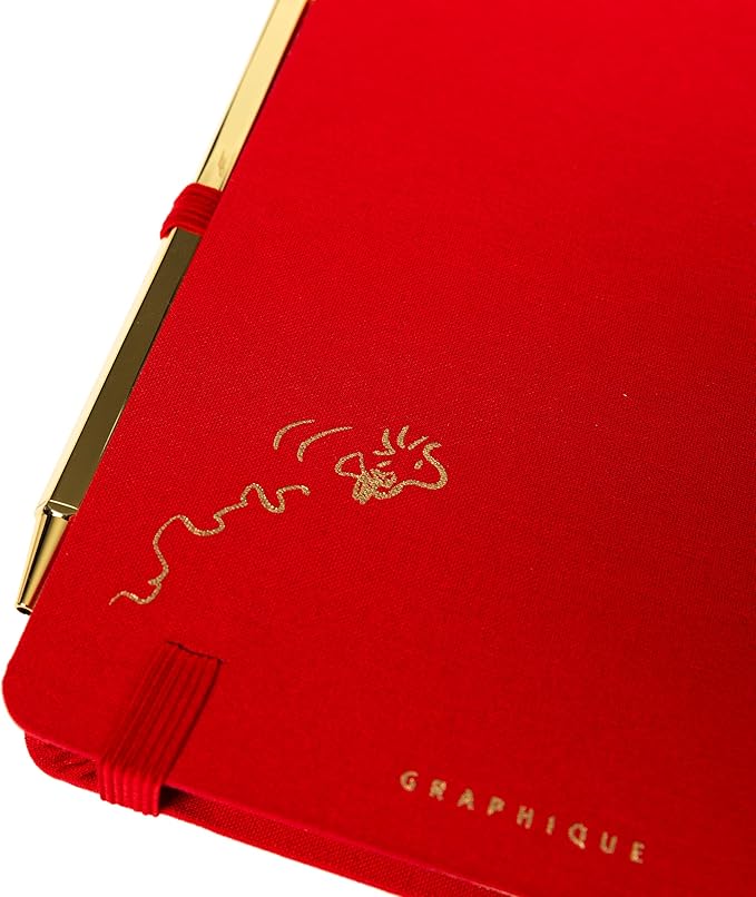 Snoopy Lined Journal Plus Pen by Graphique Luxe Collection, Hardcover Diary Notebook for Writing, Gold Foil Embossing, 160 Pages, 6” x 8”